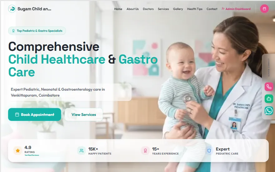 Sugam Child & Gastro Care Clinic (Admin Panel) interface
