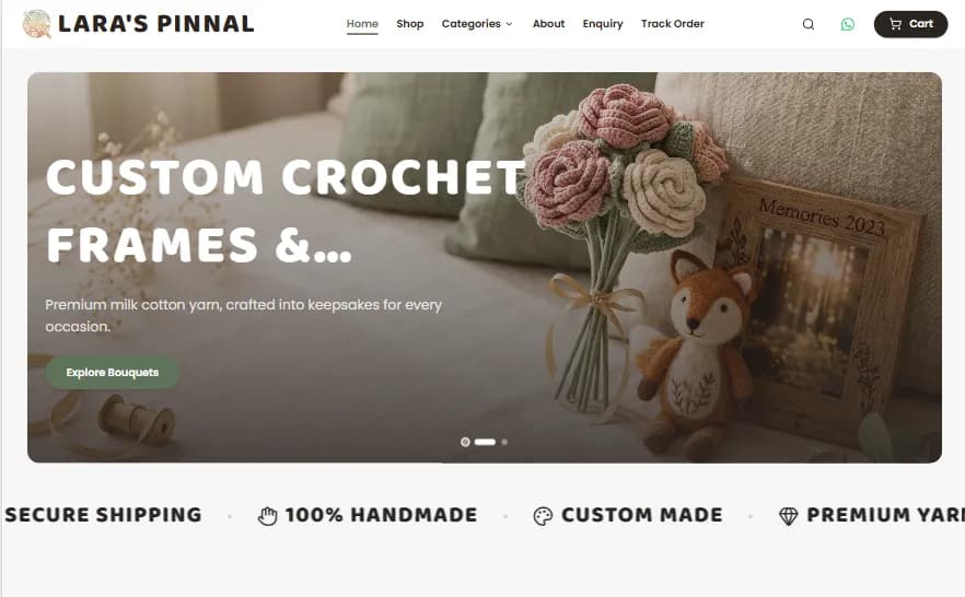Lara’s Pinnal E-commerce Website interface